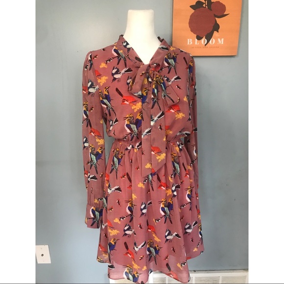 Angie Dresses & Skirts - Angie bird print dress with tie neckline size small 🦜
